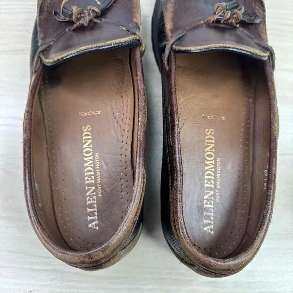Allen Edmonds Shoes Mens 12B Brown Black‎ Leather Nashua Two Tone Tassel Loafer