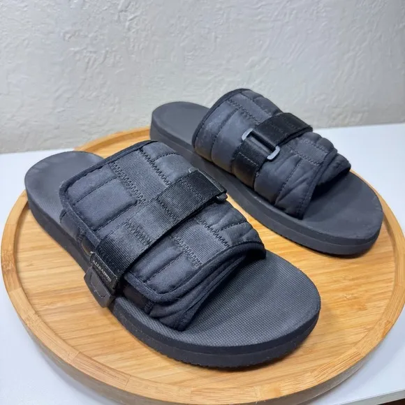 AllSaints Coleman Slip On Sandals Slides Mens 42 US 8.5 Quilted Logo Black Flats