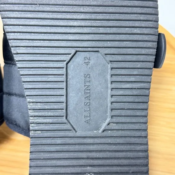 AllSaints Coleman Slip On Sandals Slides Mens 42 US 8.5 Quilted Logo Black Flats