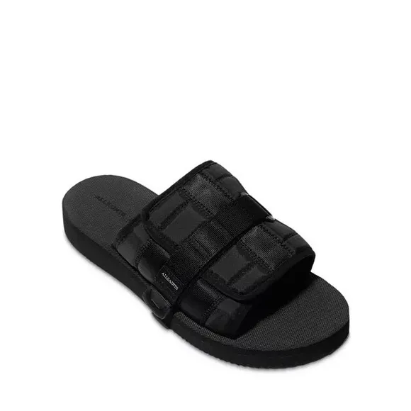 AllSaints Coleman Slip On Sandals Slides Mens 42 US 8.5 Quilted Logo Black Flats