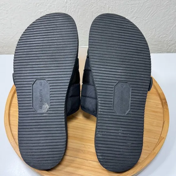 AllSaints Coleman Slip On Sandals Slides Mens 42 US 8.5 Quilted Logo Black Flats