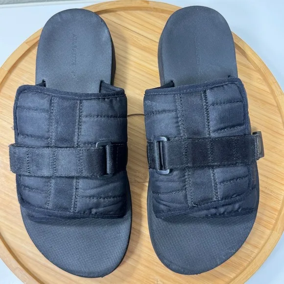 AllSaints Coleman Slip On Sandals Slides Mens 42 US 8.5 Quilted Logo Black Flats