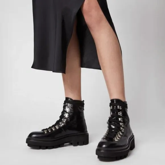 ALLSAINTS Wanda Lace Up Leather Boots Black Size 5 NEW