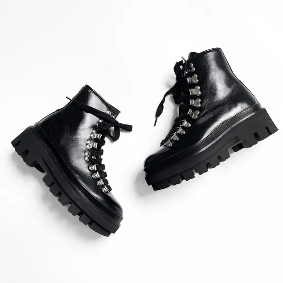 ALLSAINTS Wanda Lace Up Leather Boots Black Size 5 NEW