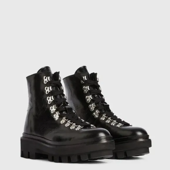ALLSAINTS Wanda Lace Up Leather Boots Black Size 5 NEW
