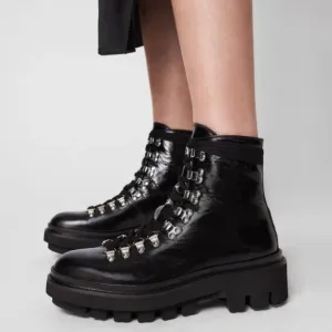 ALLSAINTS Wanda Lace Up Leather Boots Black Size 5 NEW