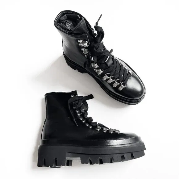 ALLSAINTS Wanda Lace Up Leather Boots Black Size 5 NEW