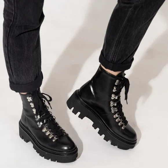 ALLSAINTS Wanda Lace Up Leather Boots Black Size 5 NEW