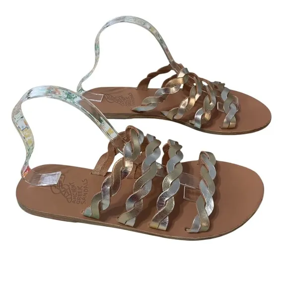 Ancient Greek Sandals Kynthia Braided Leather Metallic Slide Size 42 EU/12 US