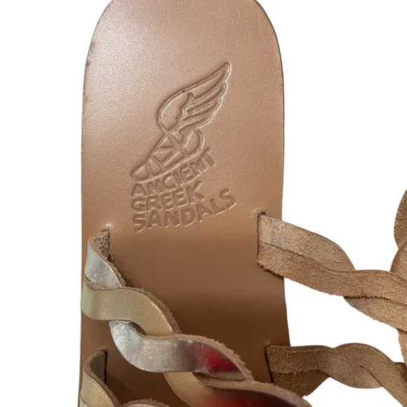 Ancient Greek Sandals Kynthia Braided Leather Metallic Slide Size 42 EU/12 US