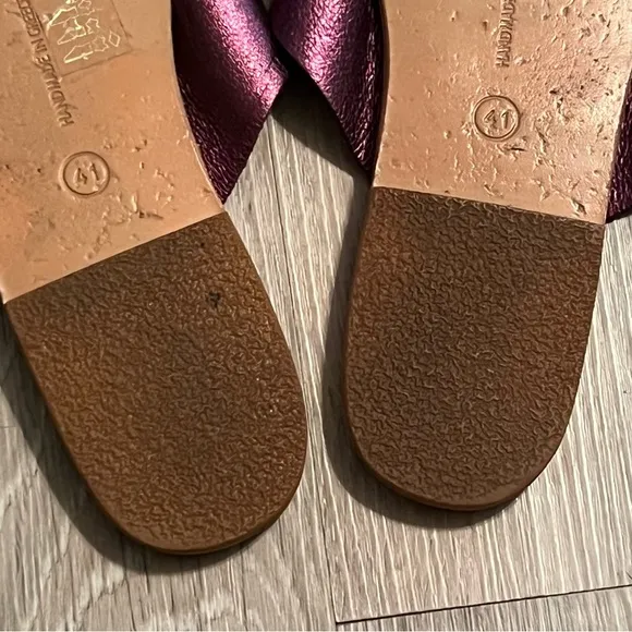 Ancient Greek Sandals Thais Purple  Metallic Leather Slide  Criss Cross 41 9.5