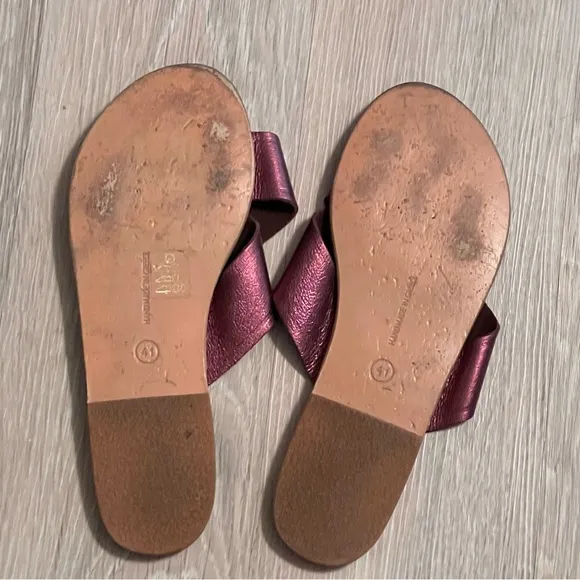 Ancient Greek Sandals Thais Purple  Metallic Leather Slide  Criss Cross 41 9.5