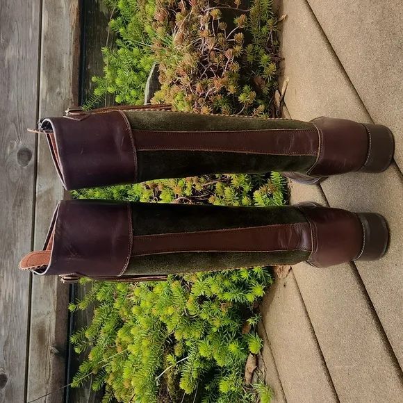 Andalussier Leather &amp; Green Suede Boots Size EU 38 US Approx 7 or 7.5