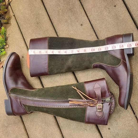 Andalussier Leather &amp; Green Suede Boots Size EU 38 US Approx 7 or 7.5
