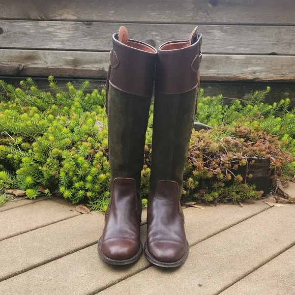 Andalussier Leather &amp; Green Suede Boots Size EU 38 US Approx 7 or 7.5