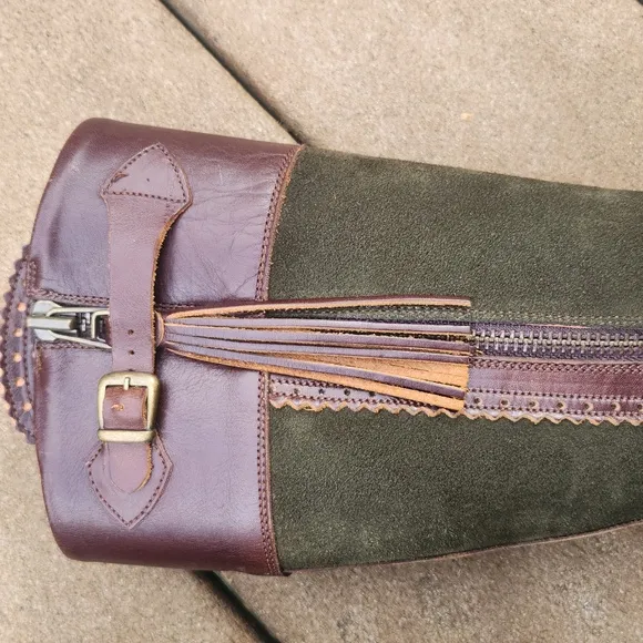 Andalussier Leather &amp; Green Suede Boots Size EU 38 US Approx 7 or 7.5