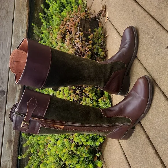 Andalussier Leather &amp; Green Suede Boots Size EU 38 US Approx 7 or 7.5