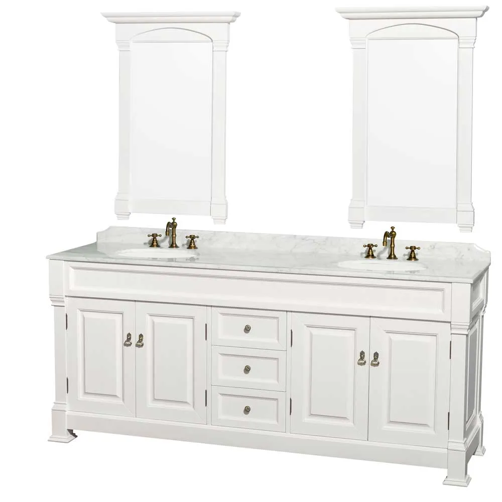 Andover 80 Inch Double Bathroom Vanity in White