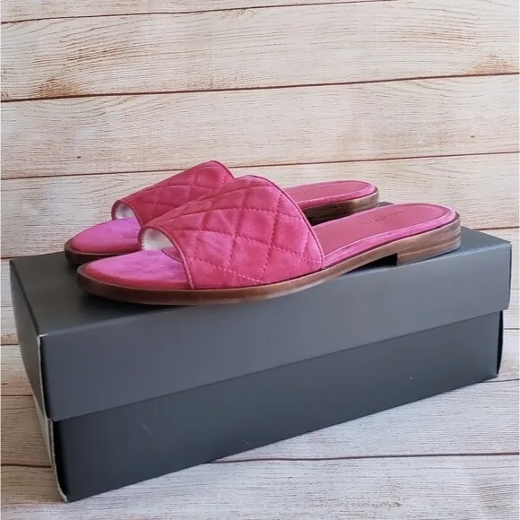 Ann Taylor Lyra Suede Quilted Slide Open Toe Sandals Pink Women's Size 7.5