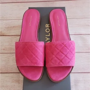 Ann Taylor Lyra Suede Quilted Slide Open Toe Sandals Pink Women's Size 7.5
