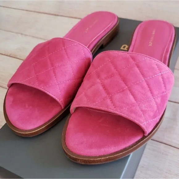 Ann Taylor Lyra Suede Quilted Slide Open Toe Sandals Pink Women's Size 7.5