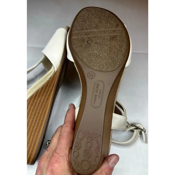 Anne Klein Brody Mid Wedge Sandal White Tan Women Size 9.5