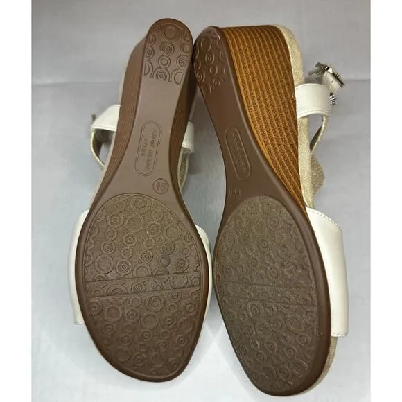 Anne Klein Brody Mid Wedge Sandal White Tan Women Size 9.5