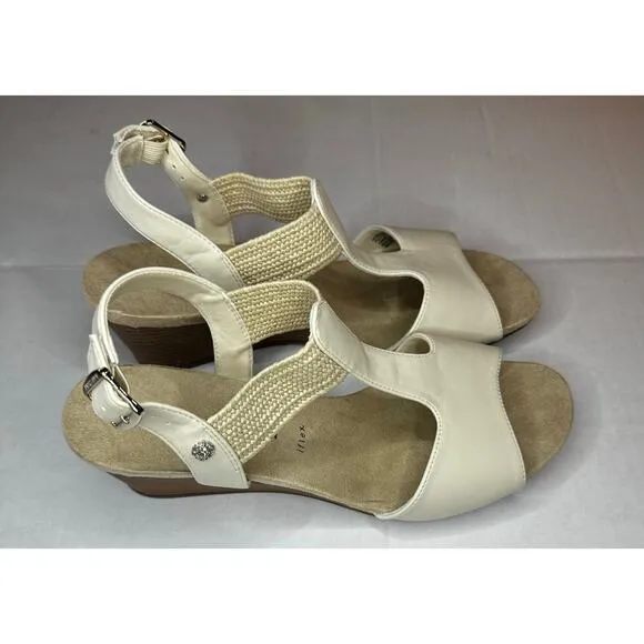 Anne Klein Brody Mid Wedge Sandal White Tan Women Size 9.5