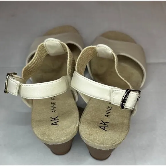 Anne Klein Brody Mid Wedge Sandal White Tan Women Size 9.5