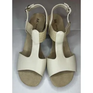 Anne Klein Brody Mid Wedge Sandal White Tan Women Size 9.5