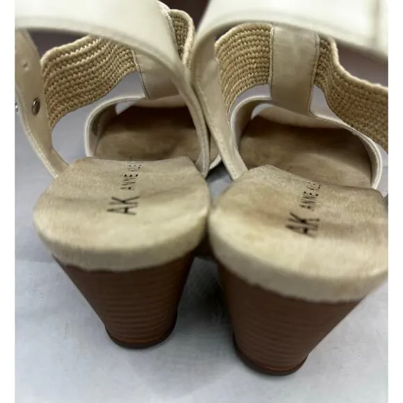 Anne Klein Brody Mid Wedge Sandal White Tan Women Size 9.5