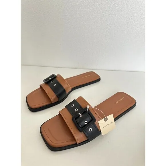 Anthropologie Buckle Slide Sandals Slip On Brown Black Women's EU 41 US 10.5 NEW