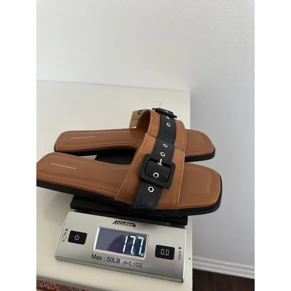 Anthropologie Buckle Slide Sandals Slip On Brown Black Women's EU 41 US 10.5 NEW