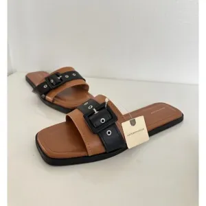 Anthropologie Buckle Slide Sandals Slip On Brown Black Women's EU 41 US 10.5 NEW