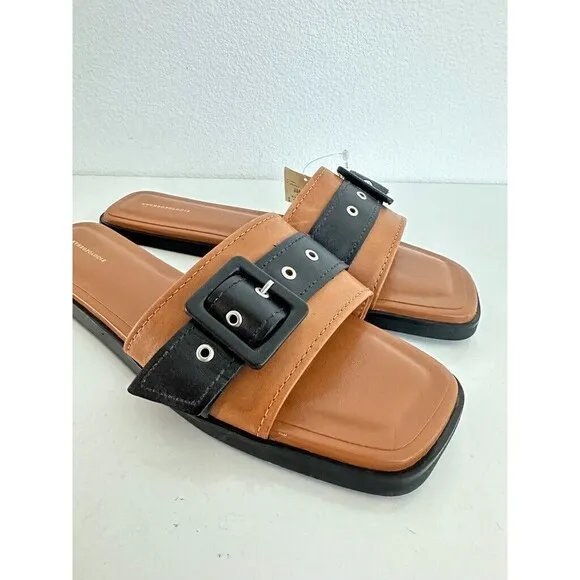 Anthropologie Buckle Slide Sandals Slip On Brown Black Women's EU 41 US 10.5 NEW