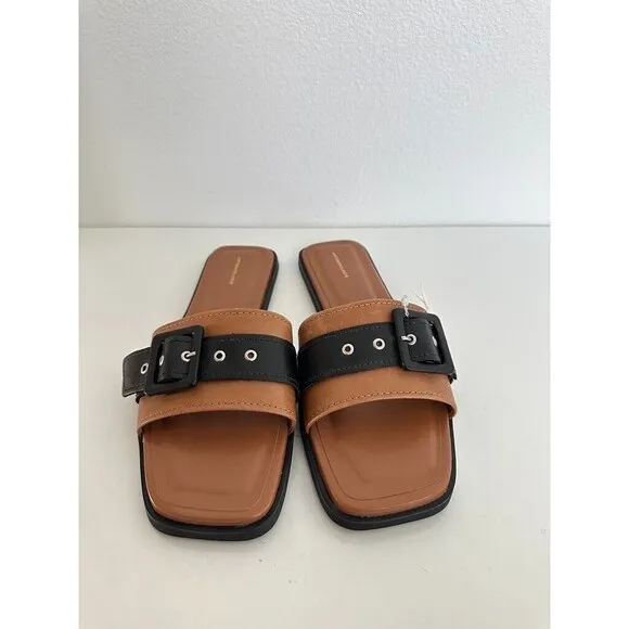 Anthropologie Buckle Slide Sandals Slip On Brown Black Women's EU 41 US 10.5 NEW