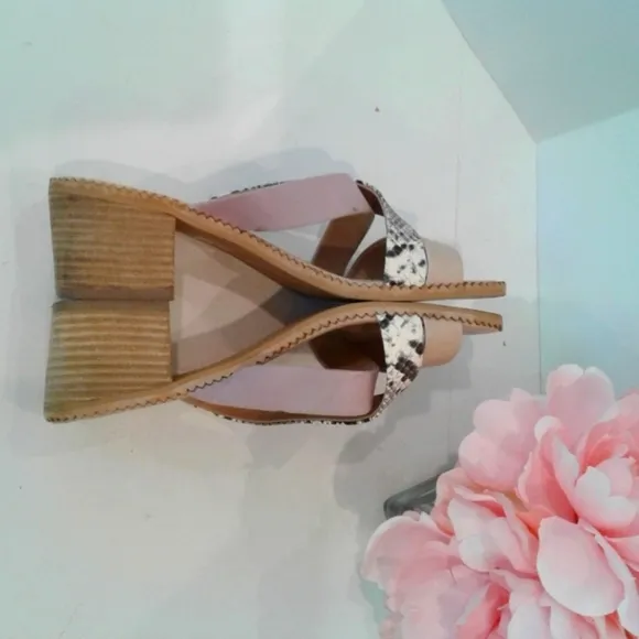 Anthropologie leather slide snake  print sandals