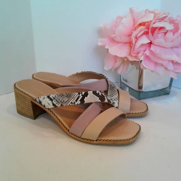 Anthropologie leather slide snake  print sandals