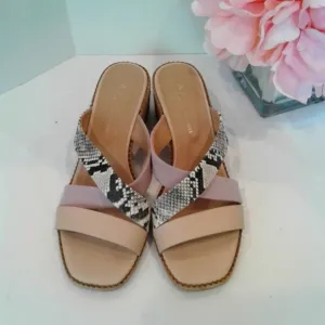 Anthropologie leather slide snake  print sandals