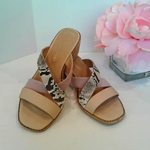 Anthropologie leather slide snake  print sandals