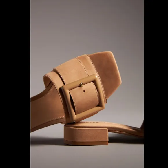 Anthropologie Maeve Genuine Leather Buckle Slide Sandals