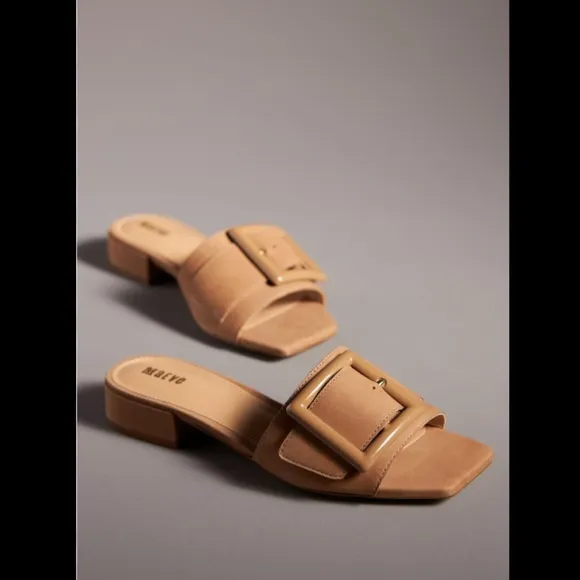 Anthropologie Maeve Genuine Leather Buckle Slide Sandals