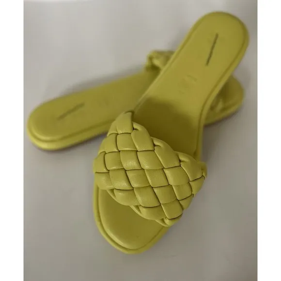 Anthropologie Seychelles Women Puffy Woven Yellow Preppy Slide Sandals Sz 10 New