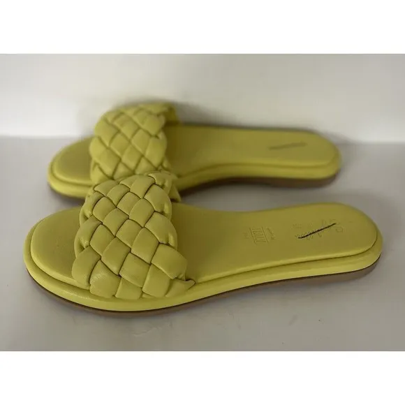 Anthropologie Seychelles Women Puffy Woven Yellow Preppy Slide Sandals Sz 10 New