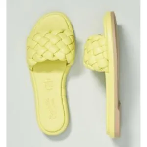 Anthropologie Seychelles Women Puffy Woven Yellow Preppy Slide Sandals Sz 10 New