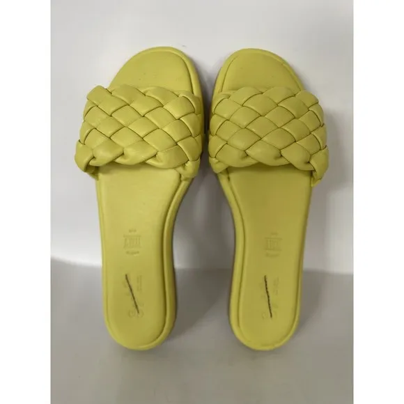 Anthropologie Seychelles Women Puffy Woven Yellow Preppy Slide Sandals Sz 10 New