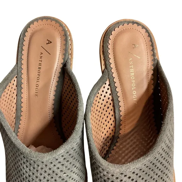 Anthropologie Women's Blaire Mules Size 7.5M Gray Perforated Suede Slip On
