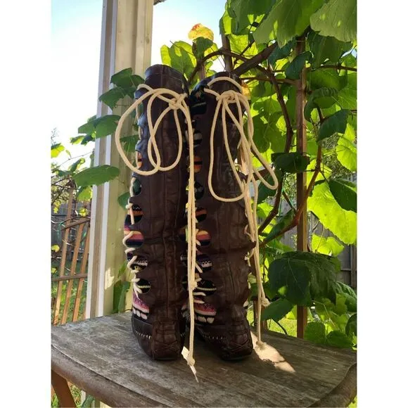 Anthropologie Matiko lace up Aztec boots 7.5