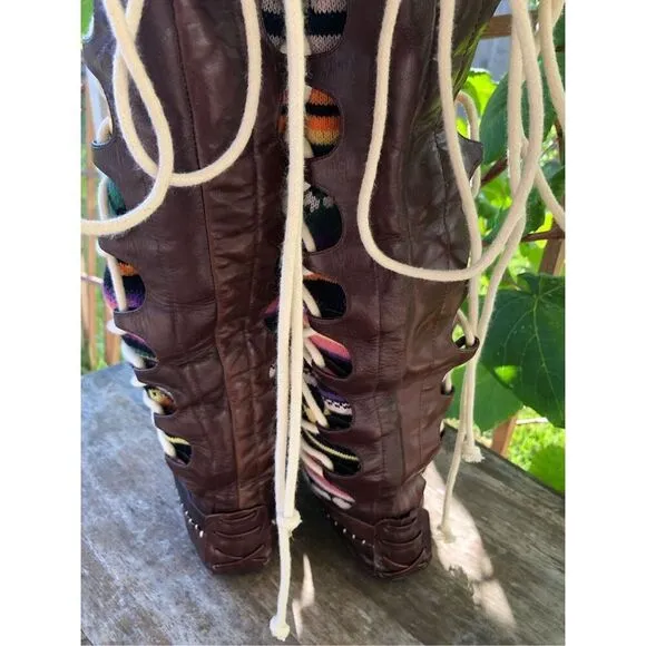 Anthropologie Matiko lace up Aztec boots 7.5
