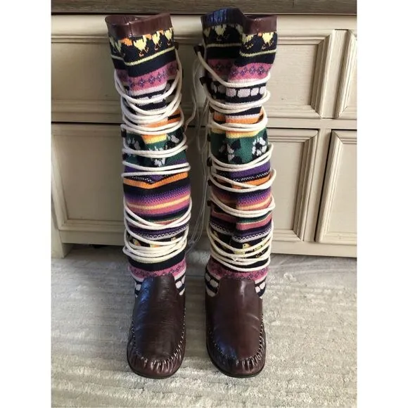Anthropologie Matiko lace up Aztec boots 7.5